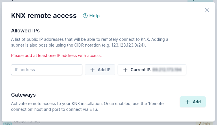 KNX uzaktan erişim yapılandırılmadı